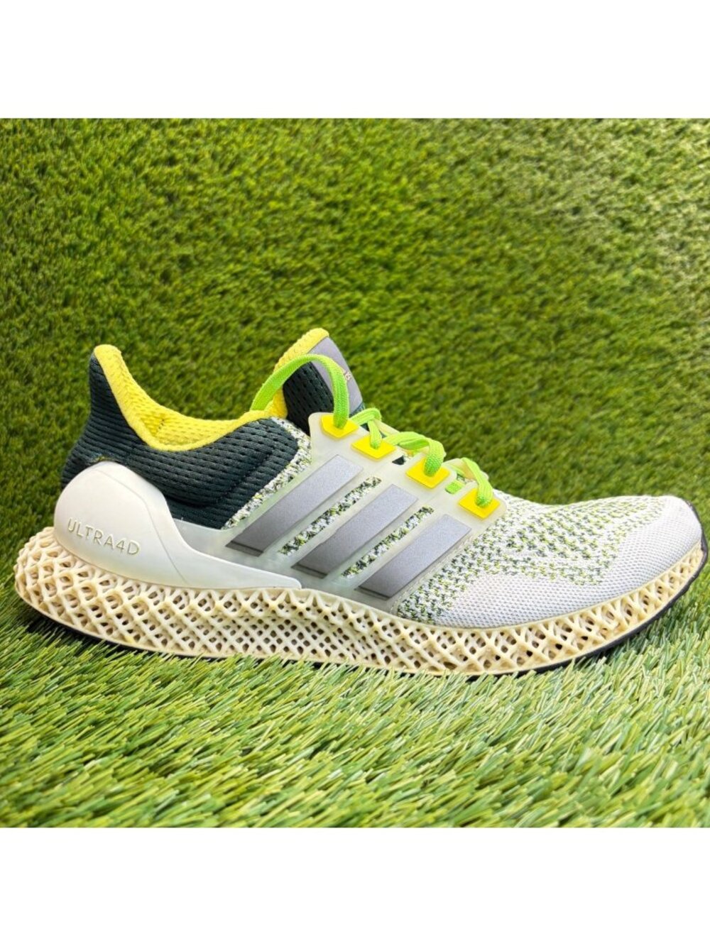 Adidas Ultra 4D Mens Size 11 White Green Yellow Athletic Running Shoes Sneakers
